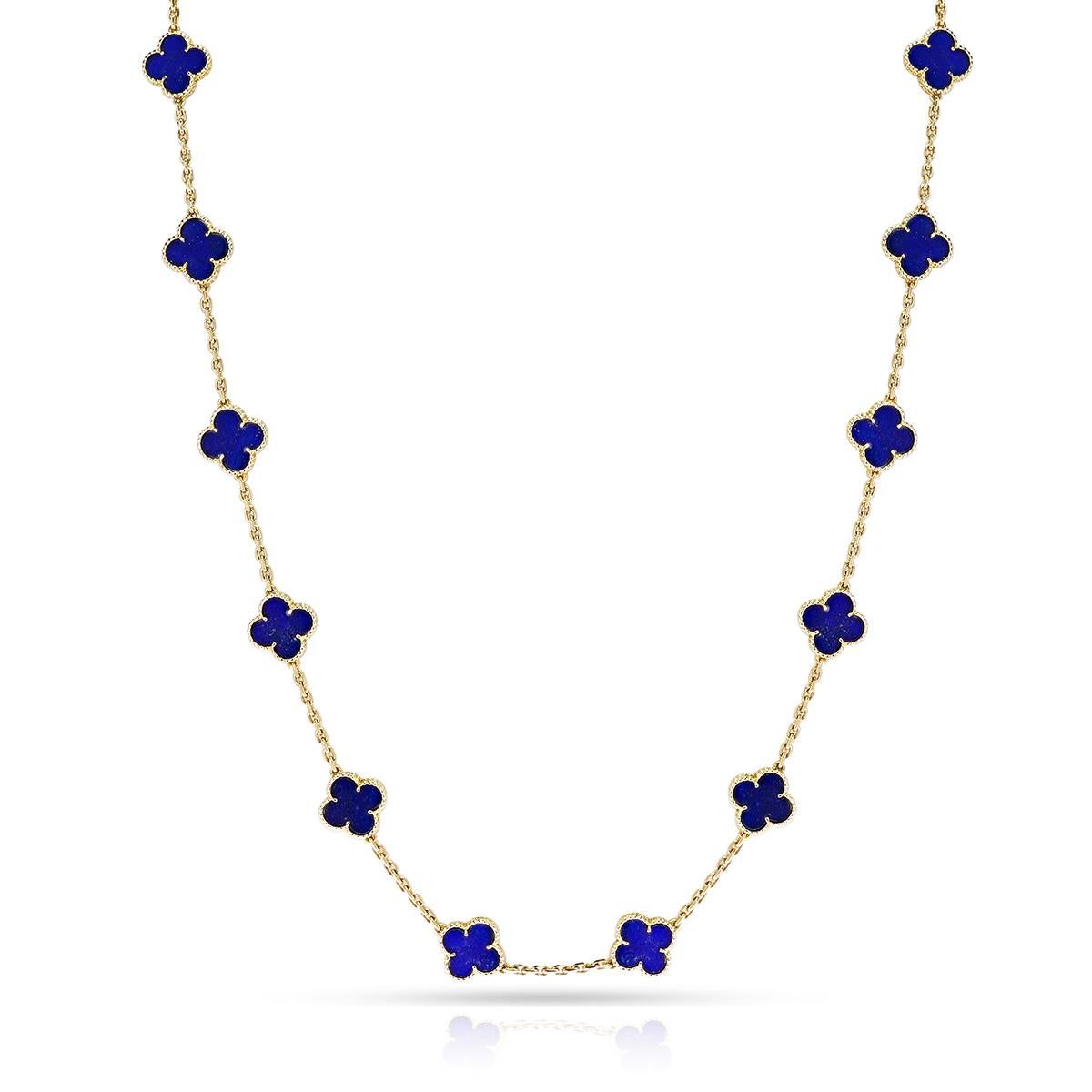Van Cleef & Arpels 20 Motif Lapis Alhambra Necklace. Signed and includes service paperwork.