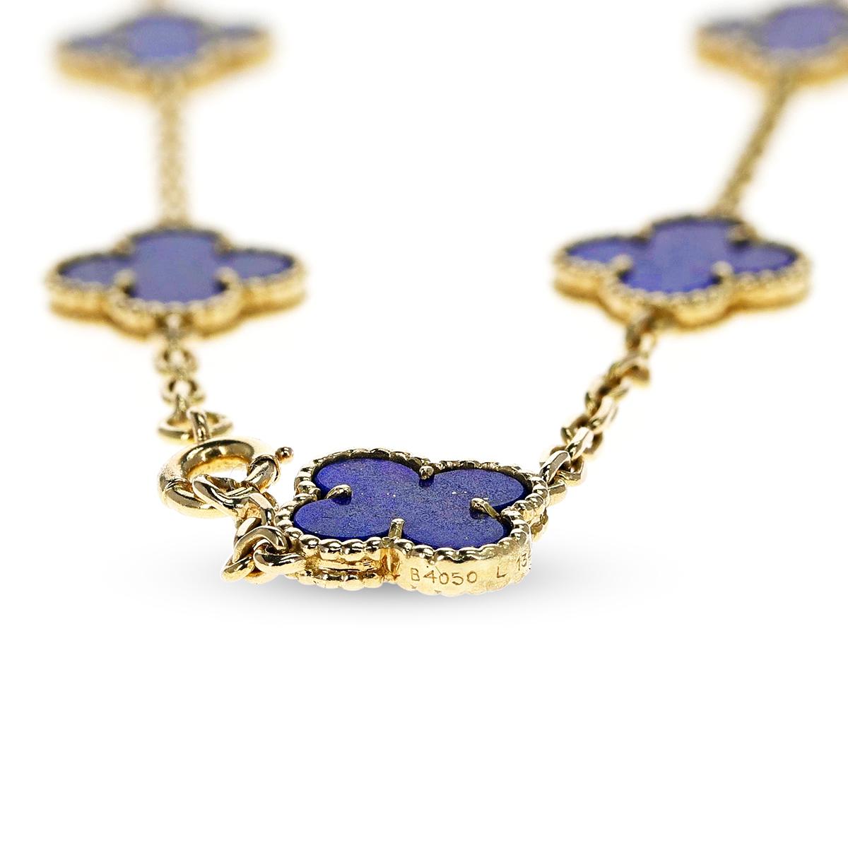 Van Cleef & Arpels 20 Motif Lapis Alhambra Necklace In Excellent Condition In New York, NY