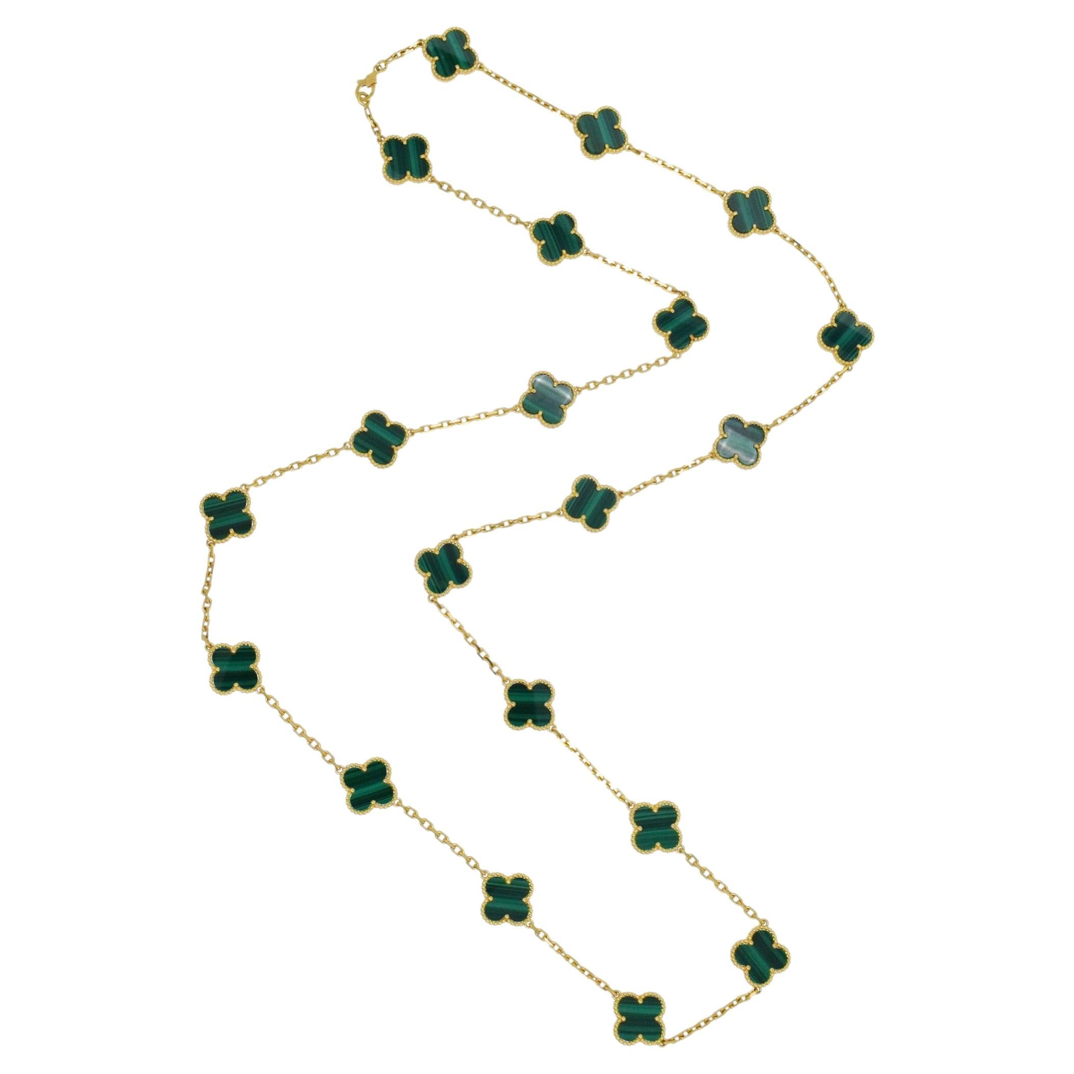 Van Cleef & Arpels 20- Motif Malachite Vintage Alhambra Necklace in 18k
