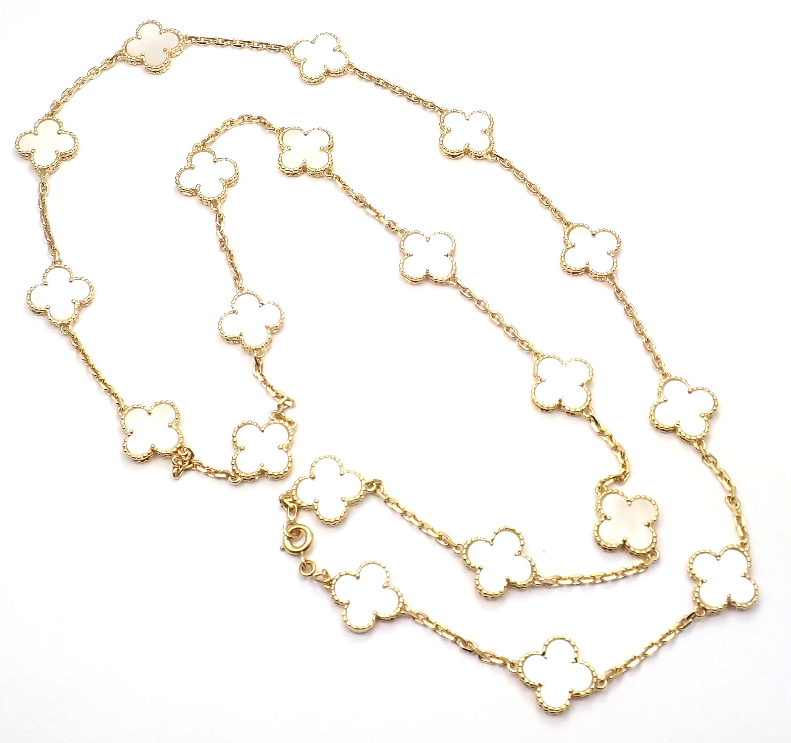 Van Cleef & Arpels 20 Motif Mother of Pearl Vintage Alhambra Gold Necklace 2