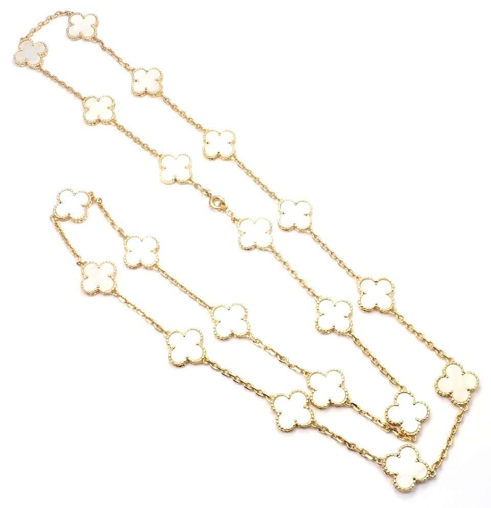 Uncut Van Cleef & Arpels 20 Motif Mother of Pearl Vintage Alhambra Gold Necklace