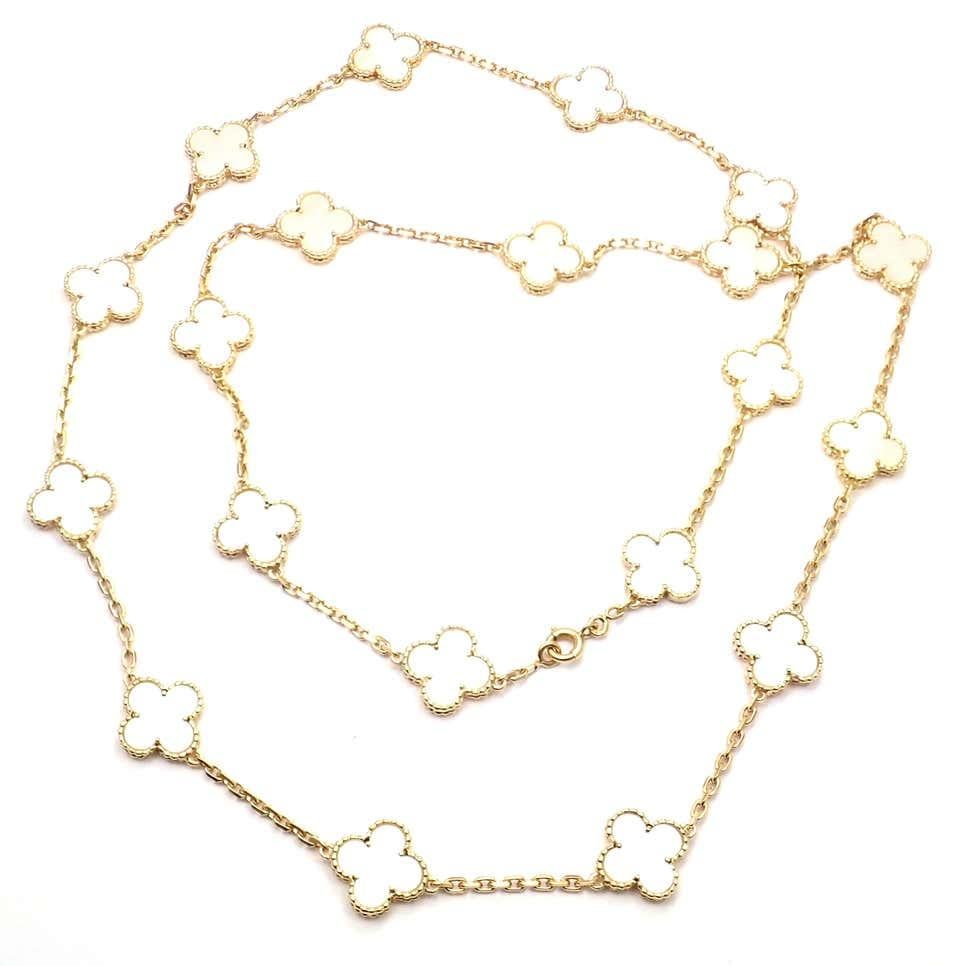 Van Cleef & Arpels 20 Motif Mother of Pearl Vintage Alhambra Gold Necklace In Excellent Condition In Holland, PA
