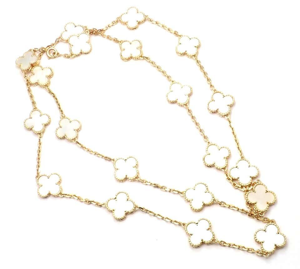 Women's or Men's Van Cleef & Arpels 20 Motif Mother of Pearl Vintage Alhambra Gold Necklace