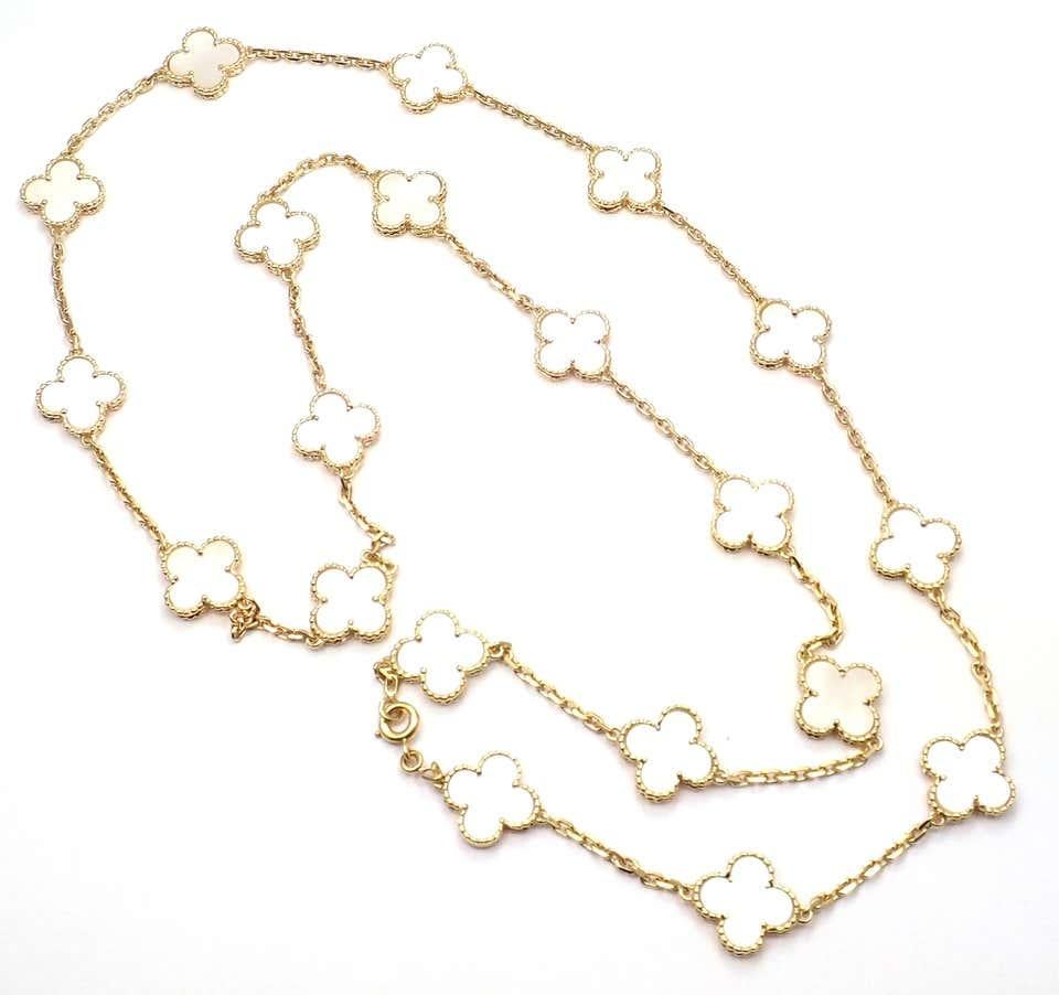 Van Cleef & Arpels 20 Motif Mother of Pearl Vintage Alhambra Gold Necklace 1