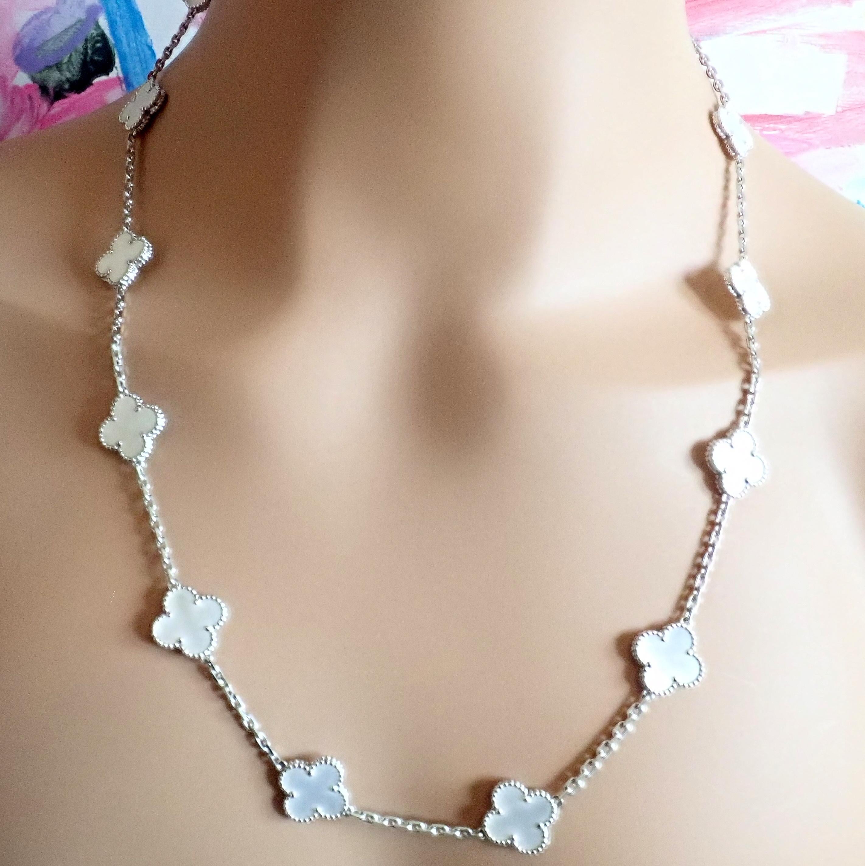 Uncut Van Cleef & Arpels 20 Motif Mother of Pearl Vintage Alhambra White Gold Necklace