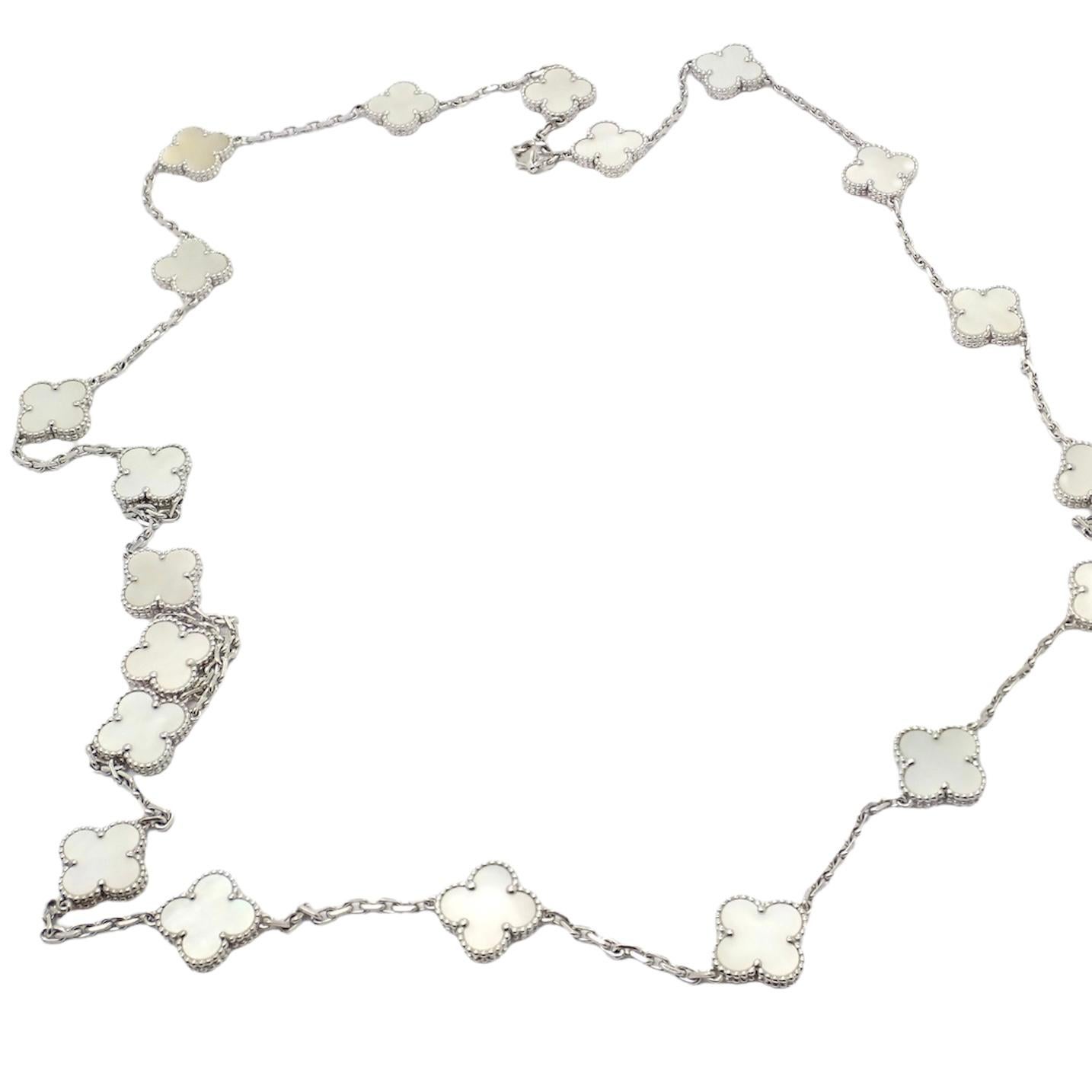 Van Cleef & Arpels 20 Motif Mother of Pearl Vintage Alhambra White Gold Necklace In Excellent Condition In Holland, PA