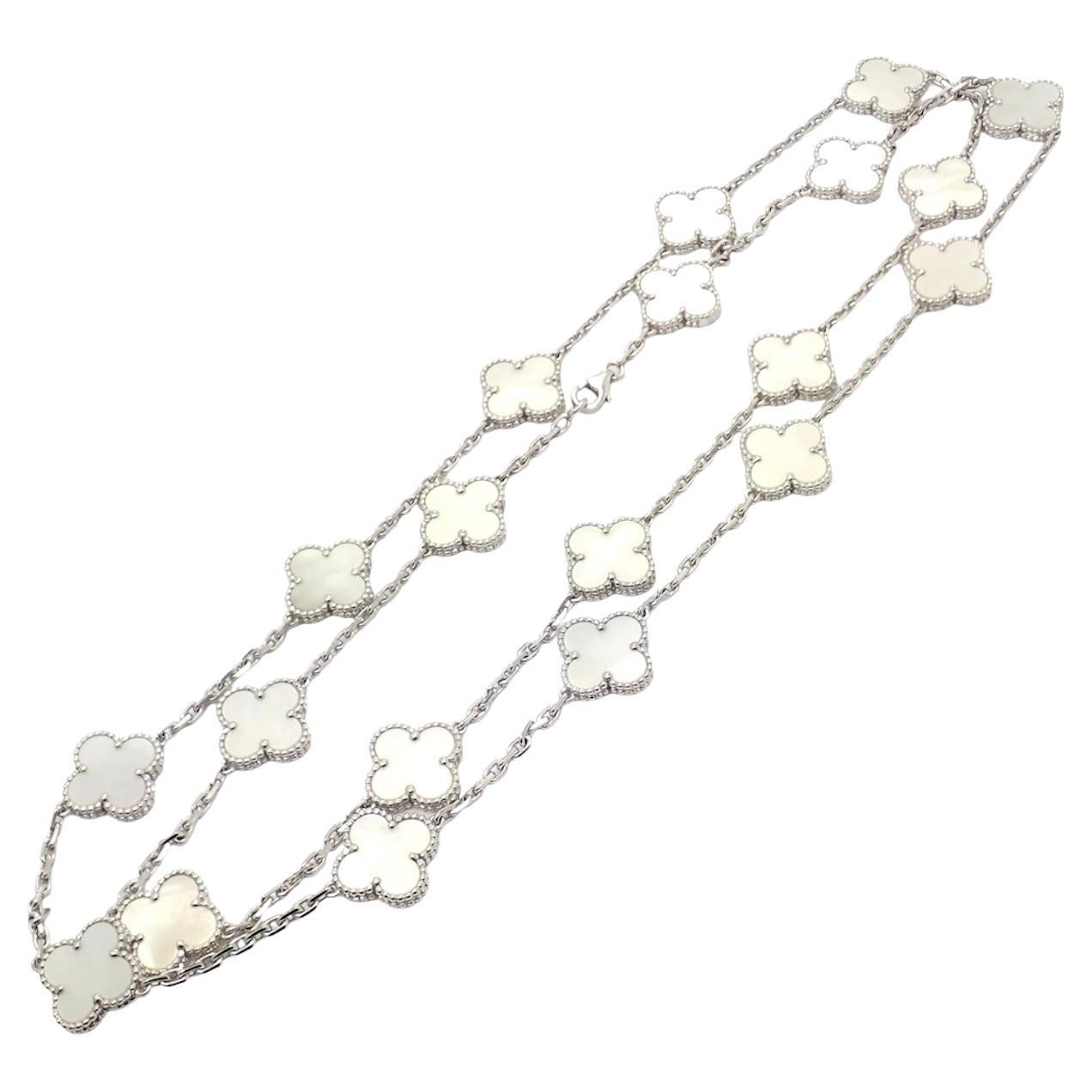 Van Cleef & Arpels 20 Motif Mother of Pearl Vintage Alhambra White Gold Necklace