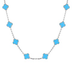Van Cleef & Arpels 20 Motif Turquoise Vintage Alhambra Necklace 18k White Gold