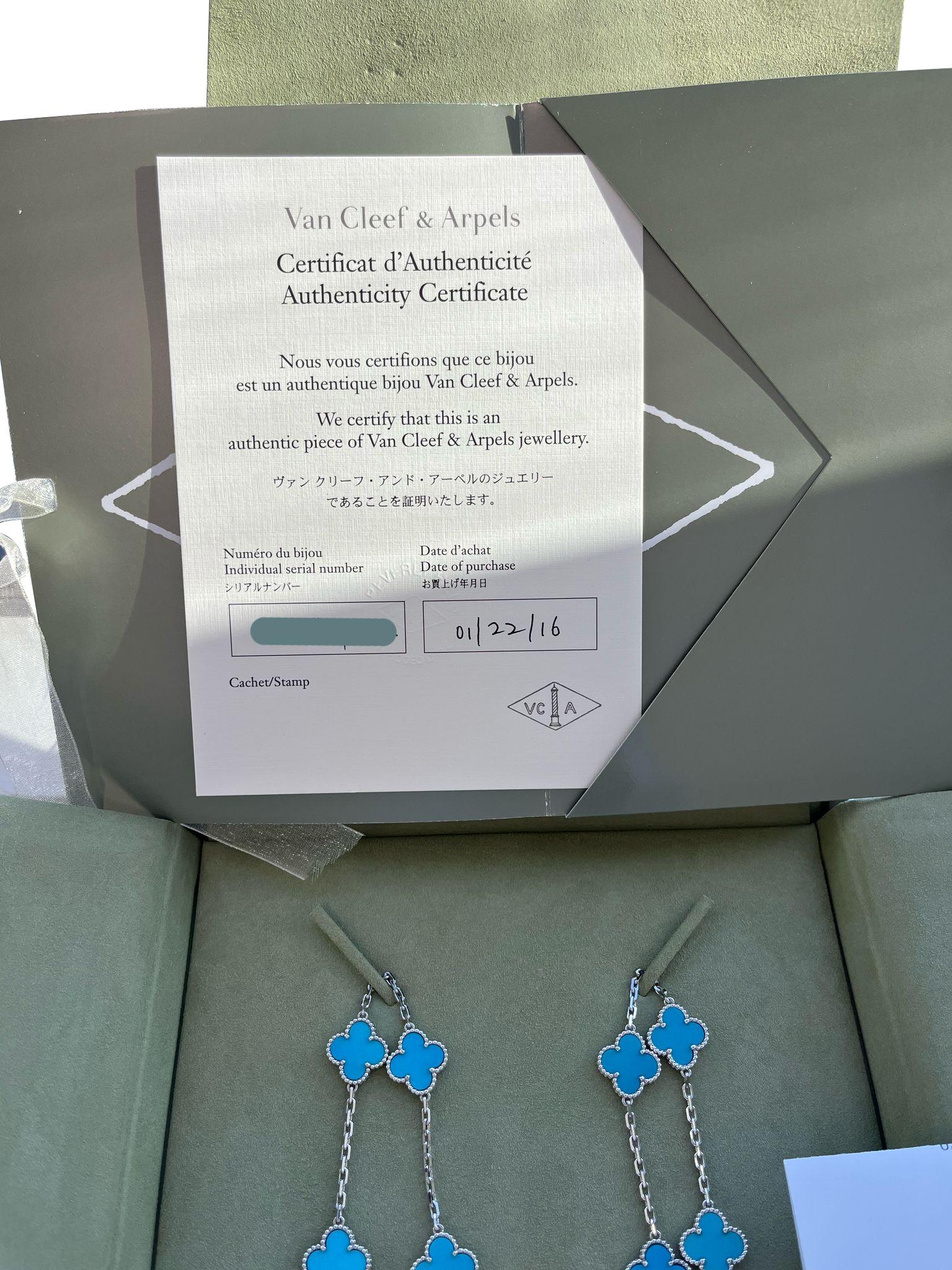 Van Cleef & Arpels 20 Motif Turquoise Vintage Alhambra Necklace 18k White Gold im Angebot 1