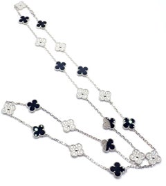 Van Cleef & Arpels 20 Motif Vintage Alhambra Diamond & Onyx White Gold Necklace