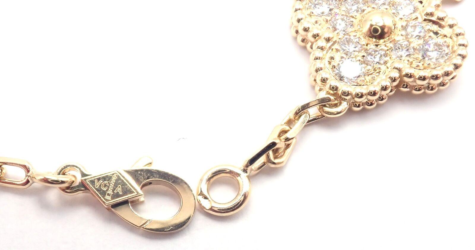 Van Cleef & Arpels 20 Motif Vintage Alhambra Diamond & Turquoise Gold Necklace For Sale 7