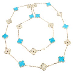 Van Cleef & Arpels Collier Vintage Alhambra à motif 20 en or, diamants et turquoises