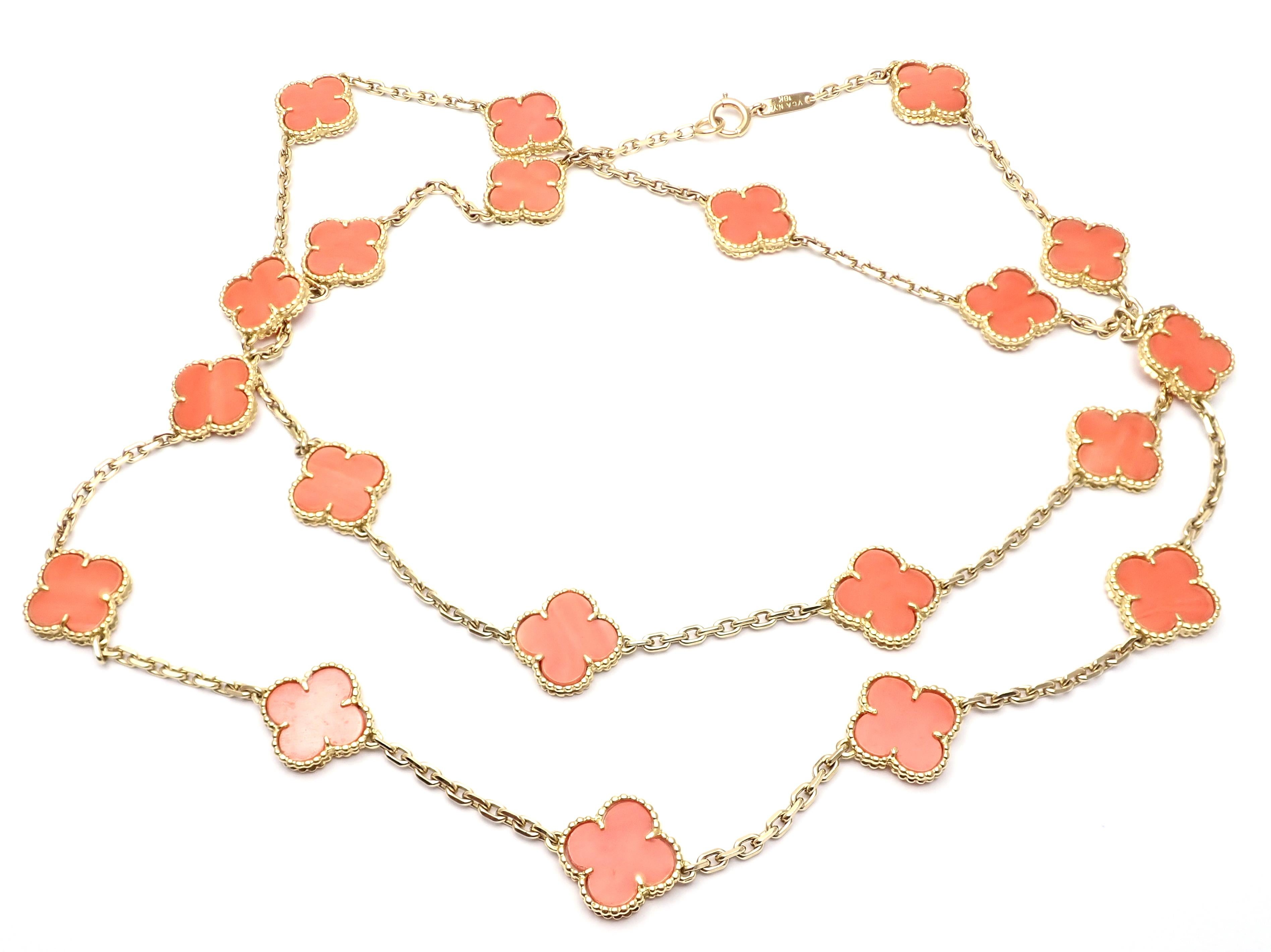Van Cleef & Arpels 20 Motifs Coral Vintage Alhambra Yellow Gold Necklace 3