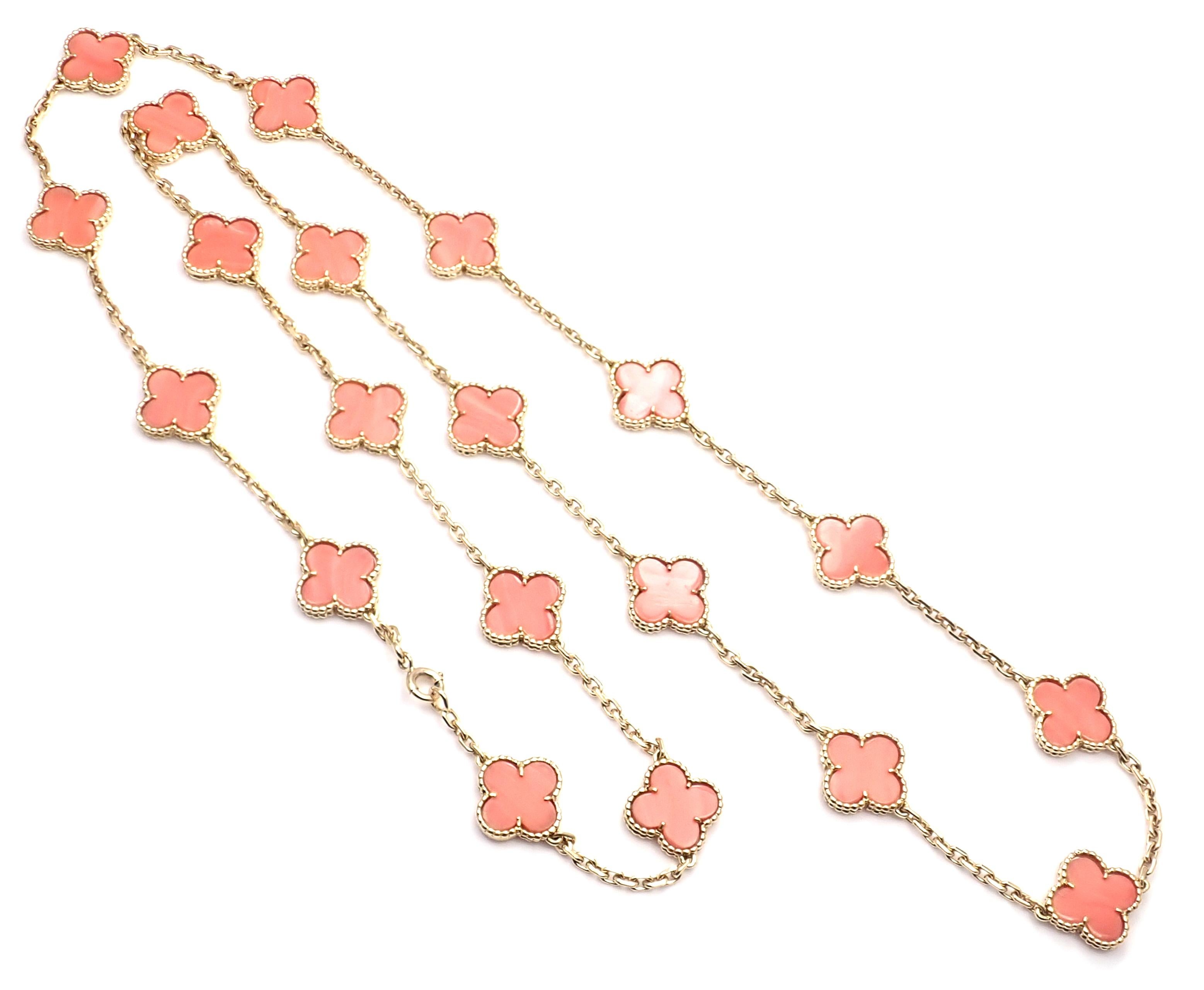 Van Cleef & Arpels 20 Motifs Coral Vintage Alhambra Yellow Gold Necklace 1