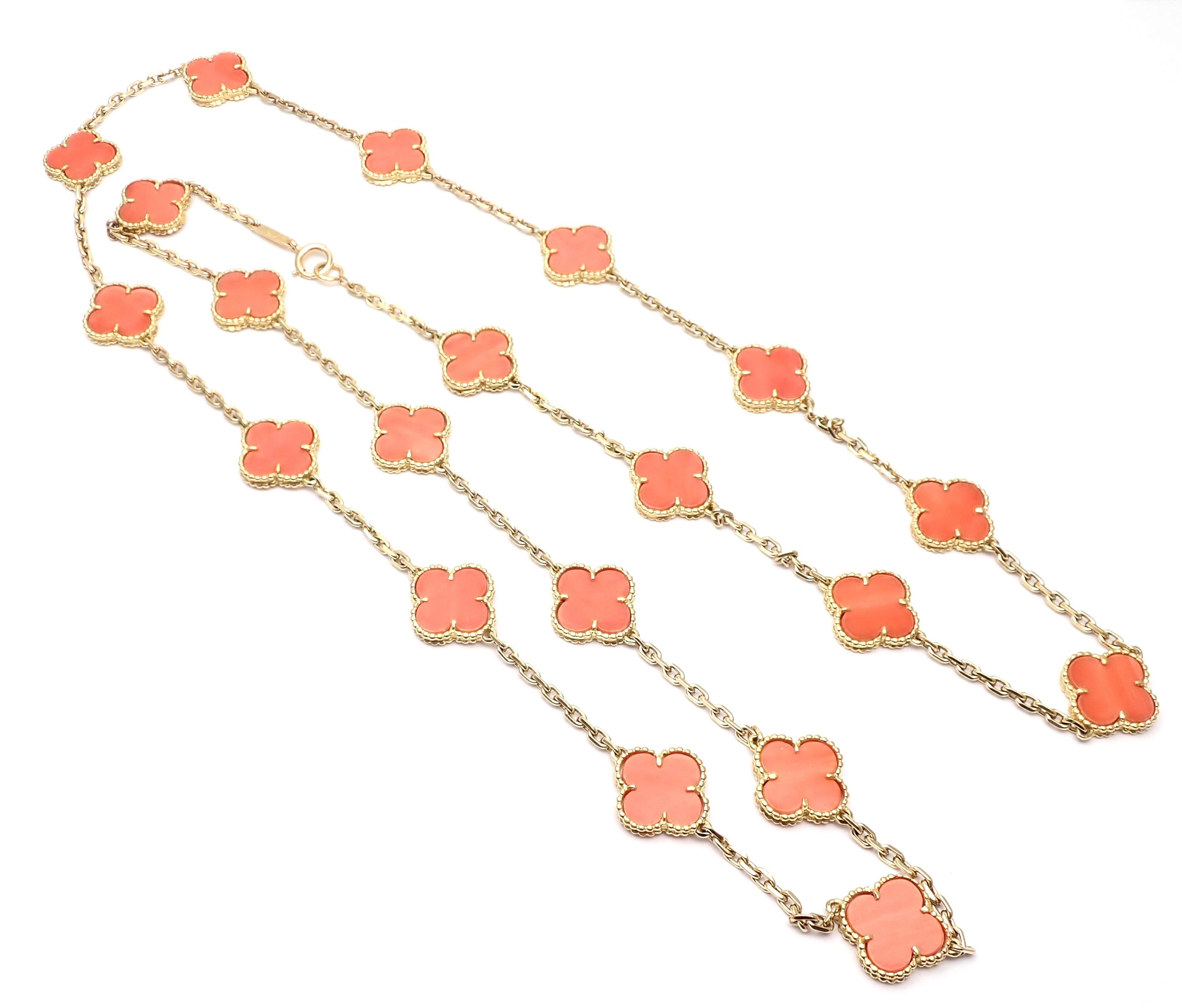 Van Cleef & Arpels 20 Motifs Coral Vintage Alhambra Yellow Gold Necklace 4