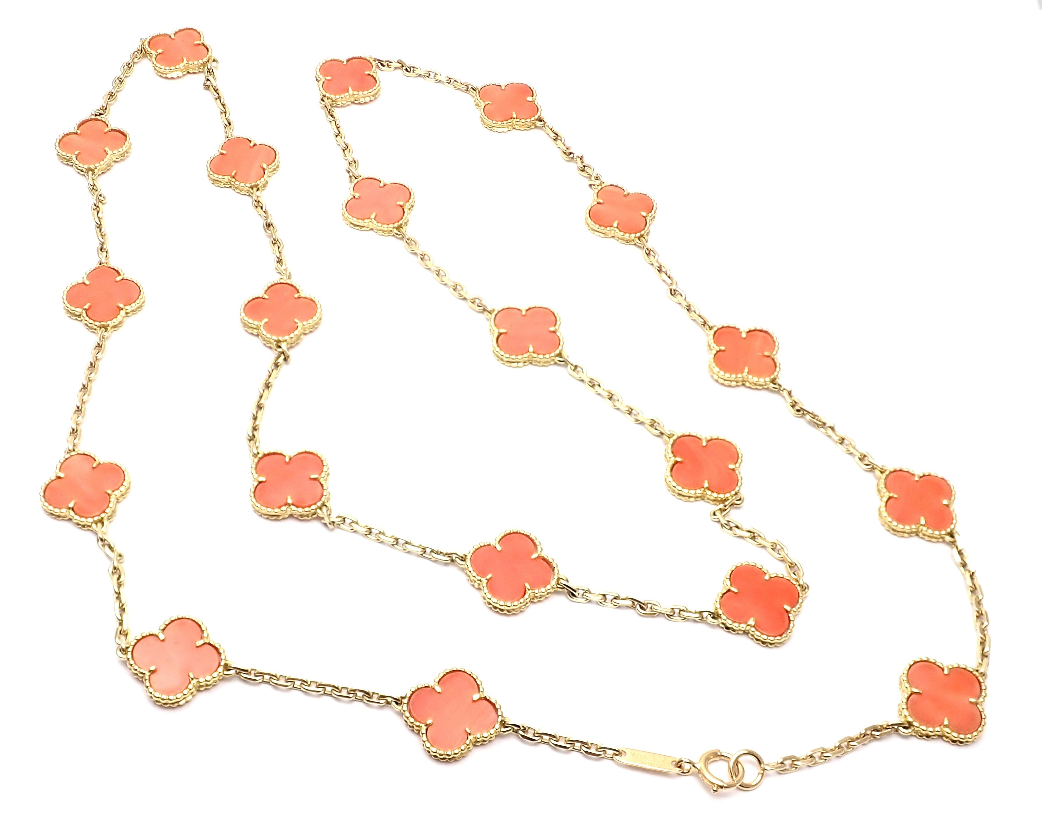 Van Cleef & Arpels 20 Motifs Coral Vintage Alhambra Yellow Gold Necklace 5