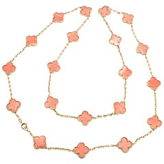 Van Cleef & Arpels 20 Motifs Coral Vintage Alhambra Yellow Gold Necklace