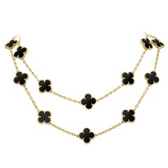 Van Cleef & Arpels Onyx Motifs 18k Yellow Gold Vintage Alhambra Long Necklace