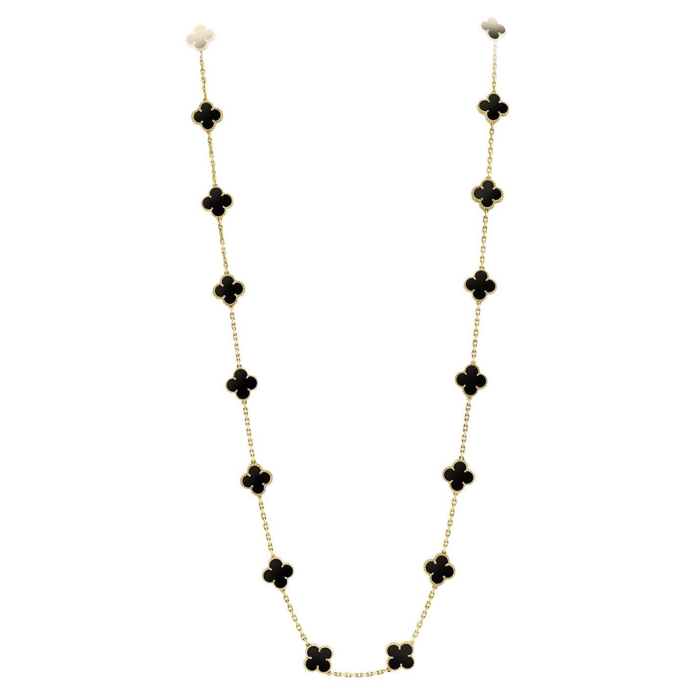 Van Cleef & Arpels Onyx Motifs 18k Yellow Gold Vintage Alhambra Long Necklace