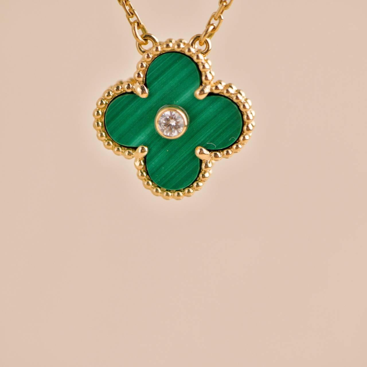 Uncut Van Cleef & Arpels 2013 Malachite Diamond 18k Yellow Gold Holiday Pendant