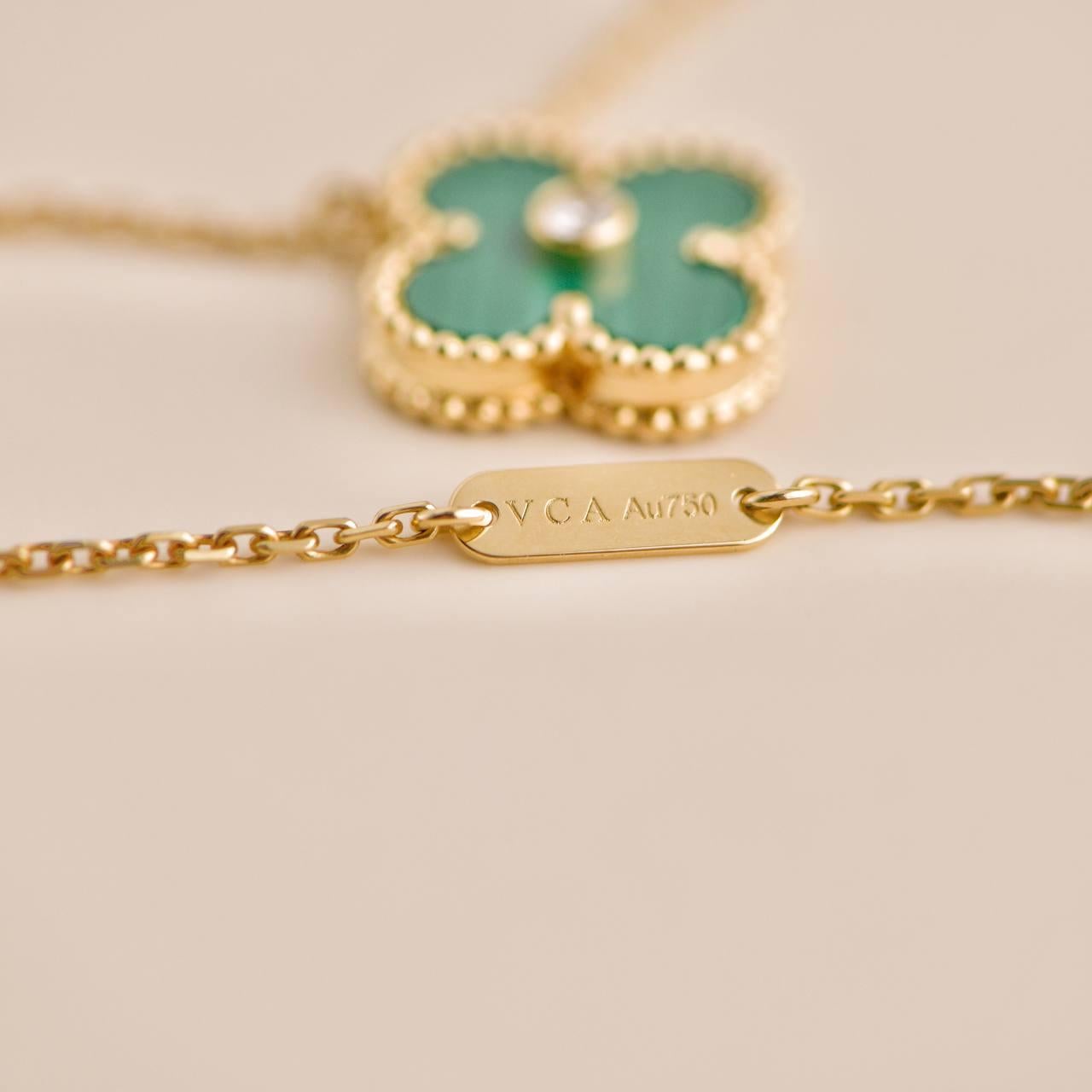 Van Cleef & Arpels 2013 Malachite Diamond 18k Yellow Gold Holiday Pendant 1