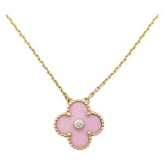 Van Cleef & Arpels 2015 Holiday Edition Vintage Alhambra Pink Porcelain Pendant