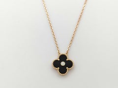 Van Cleef & Arpels 2016 Holiday Vintage Alhambra Diamond Black Onyx 18K Necklace
