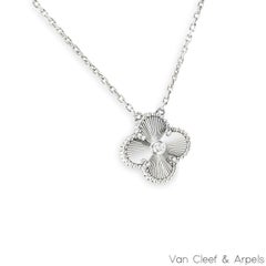 Van Cleef & Arpels 2020 Guilloché Diamond Vintage Alhambra Pendant VCARP6L800