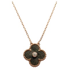 Van Cleef & Arpels 2023 Holiday Alhambra Silver Obsidian Rose Pendant Necklace