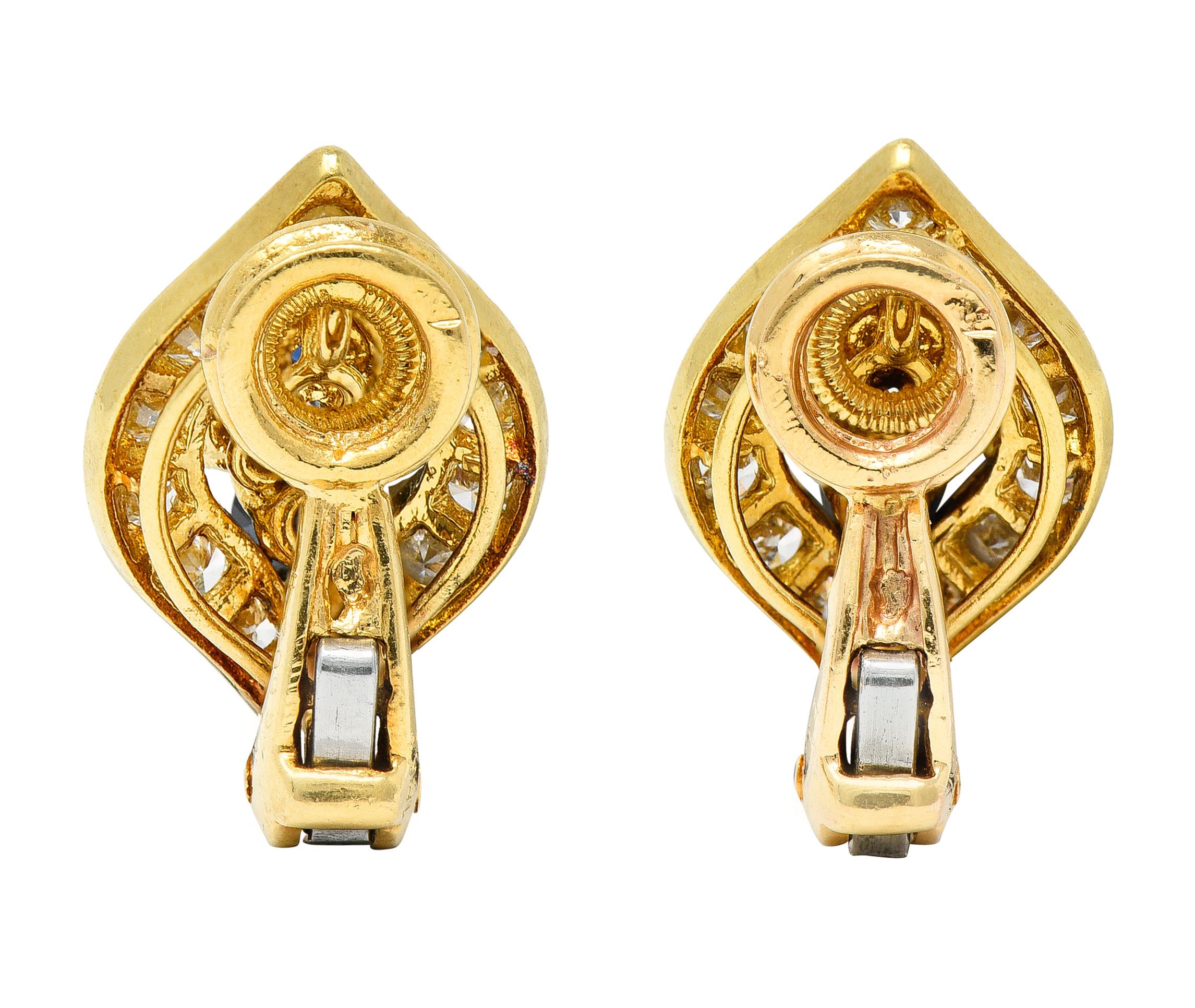 Taglio marquise Van Cleef & Arpels - Orecchini a lobo in oro 18 carati con diamanti e zaffiri da 2,04 carati in vendita