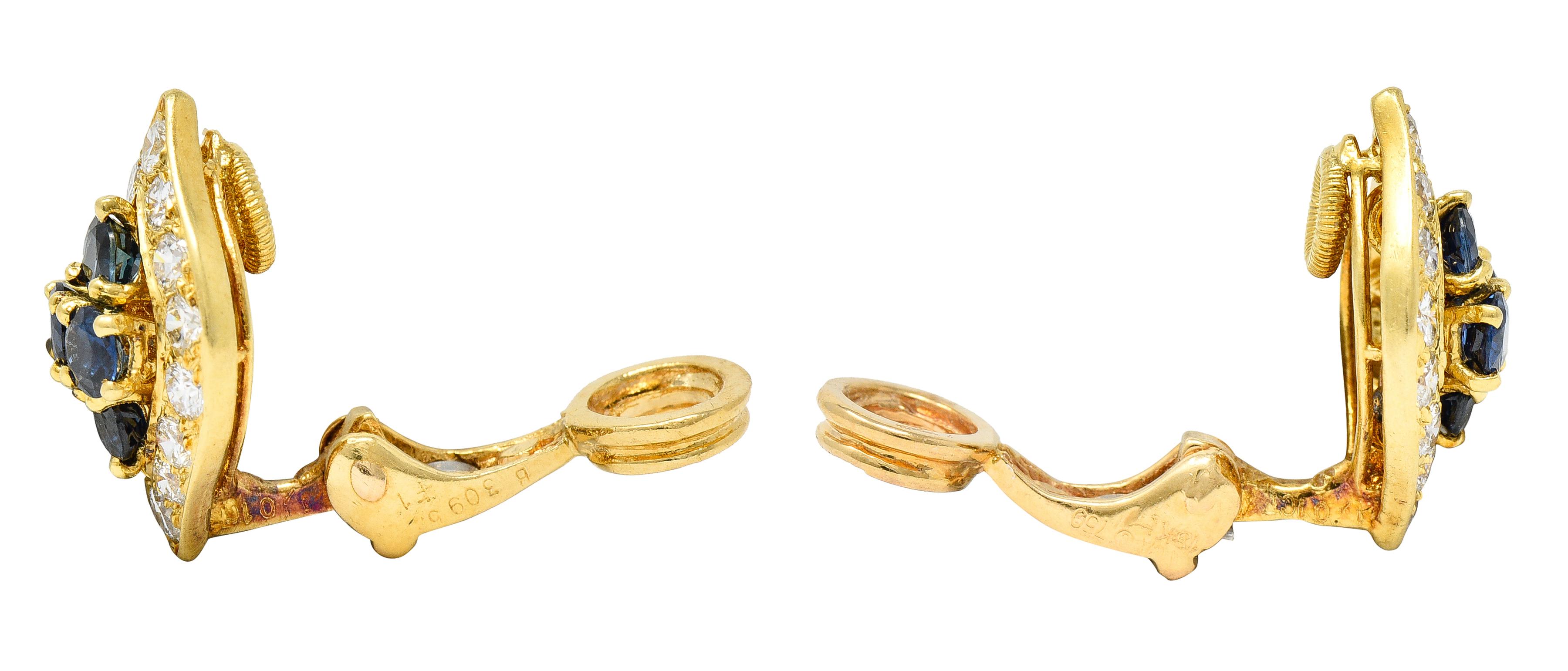 Van Cleef & Arpels Ohrclip-Ohrringe aus 18 Karat Gold mit 2,04 Karat Diamanten und Saphiren (Marquiseschliff) im Angebot