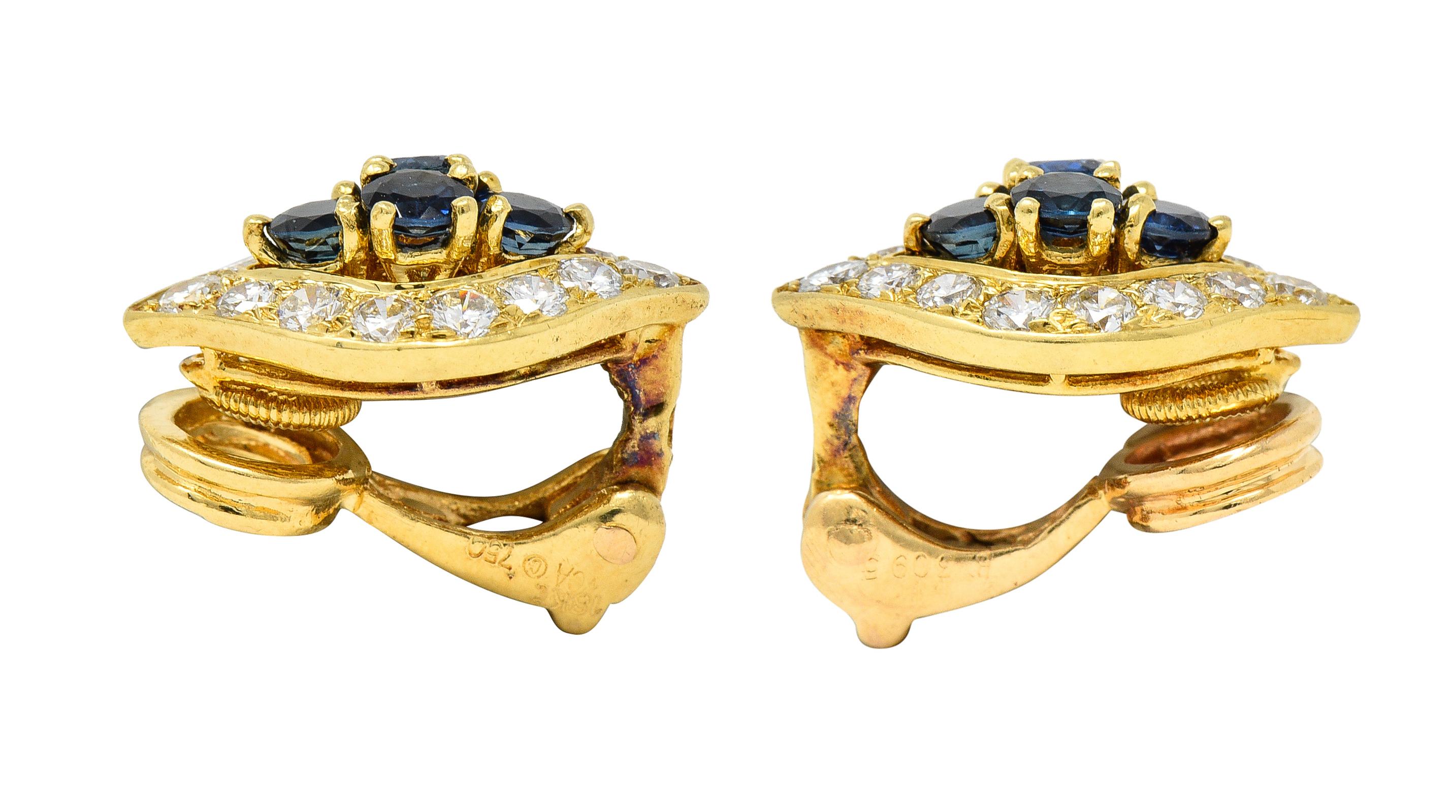 Van Cleef & Arpels 2.04 Carats Diamond Sapphire 18 Karat Gold Ear-Clip Earrings For Sale 1