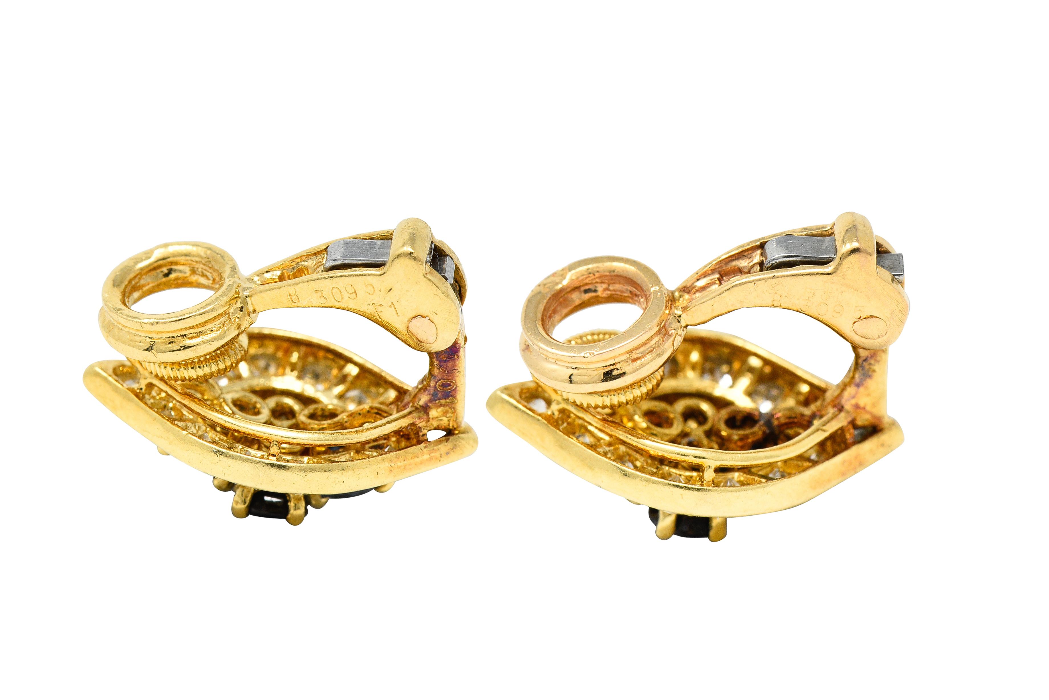 Van Cleef & Arpels 2.04 Carats Diamond Sapphire 18 Karat Gold Ear-Clip Earrings For Sale 2