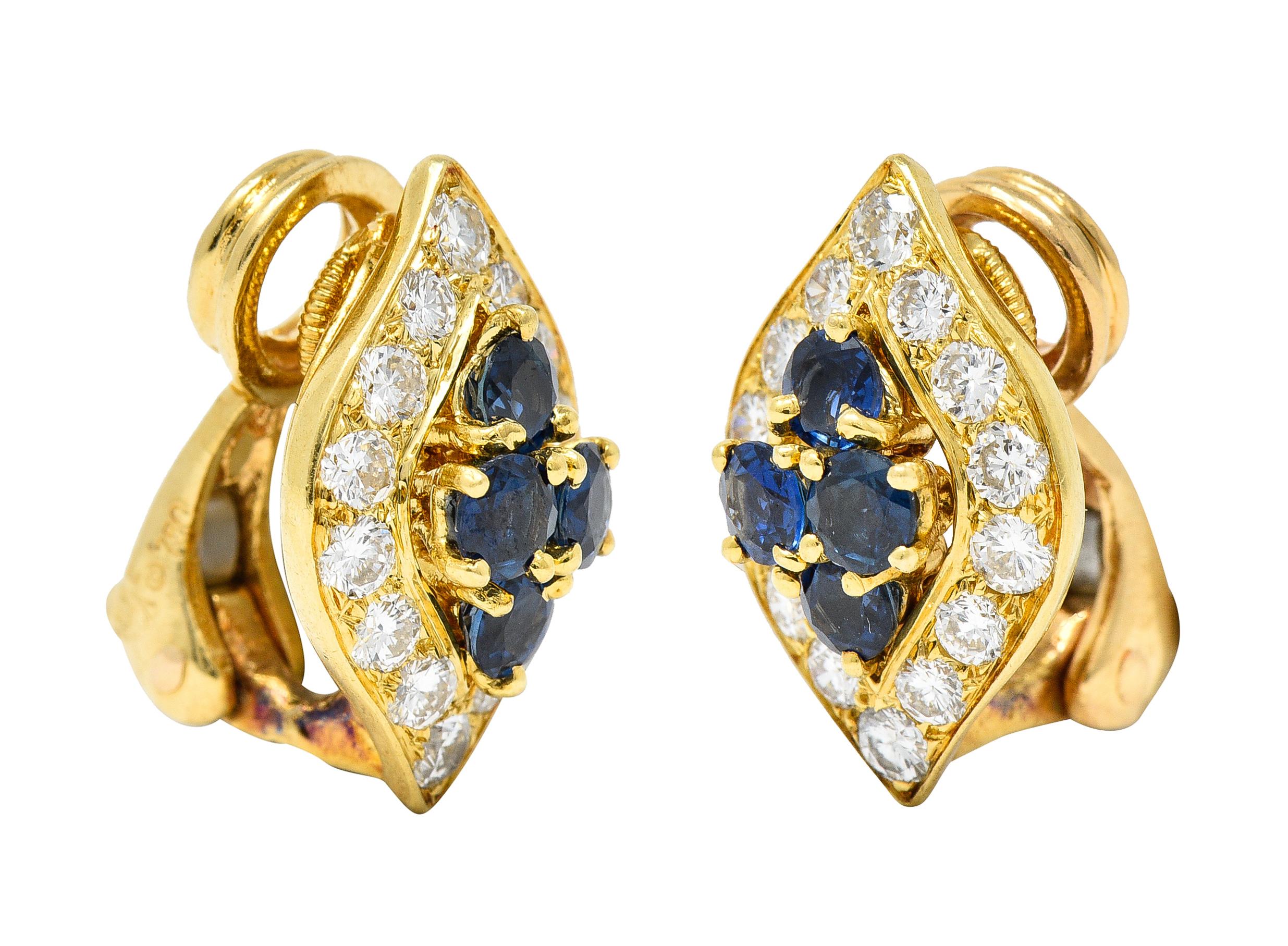 Van Cleef & Arpels 2.04 Carats Diamond Sapphire 18 Karat Gold Ear-Clip Earrings For Sale 3