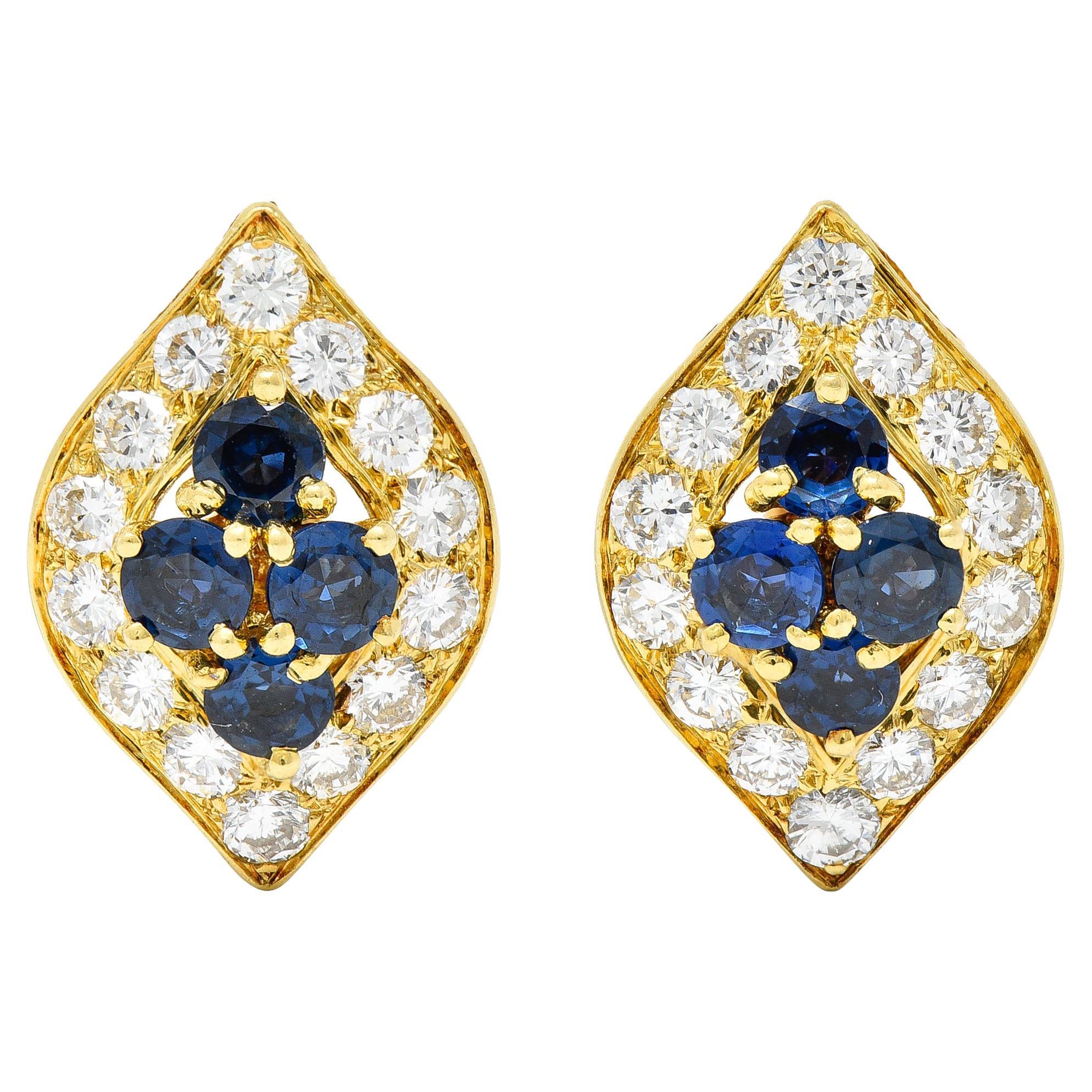 Van Cleef & Arpels 2.04 Carats Diamond Sapphire 18 Karat Gold Ear-Clip Earrings For Sale