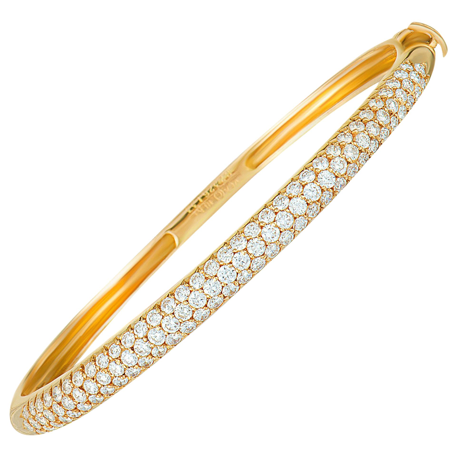 Van Cleef & Arpels 2.42 Carat Diamond Pave 18 Karat Yellow Gold Bangle Bracelet