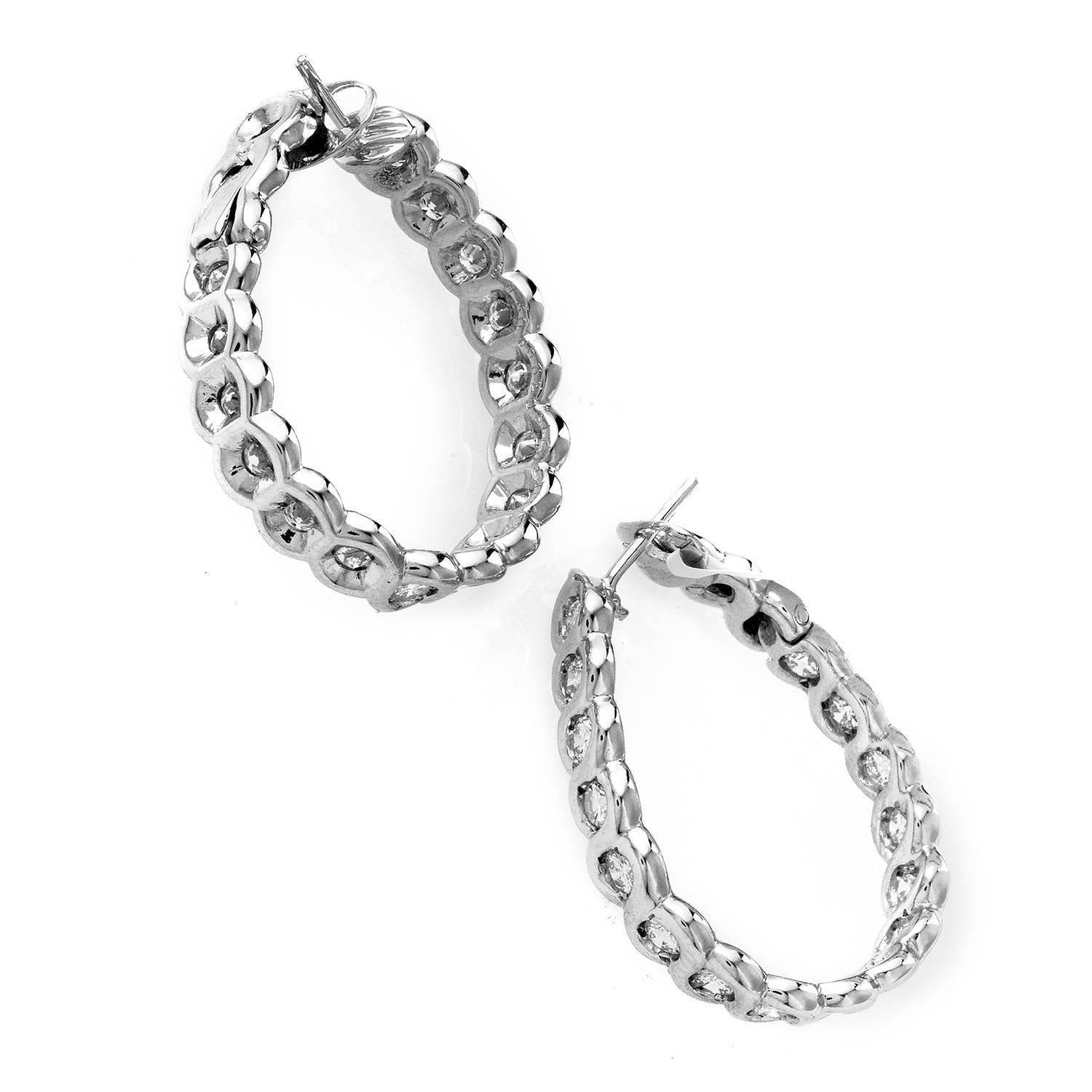 Round Cut Van Cleef & Arpels 2.50 Carat Diamond 18 Karat White Gold Hoop Earrings