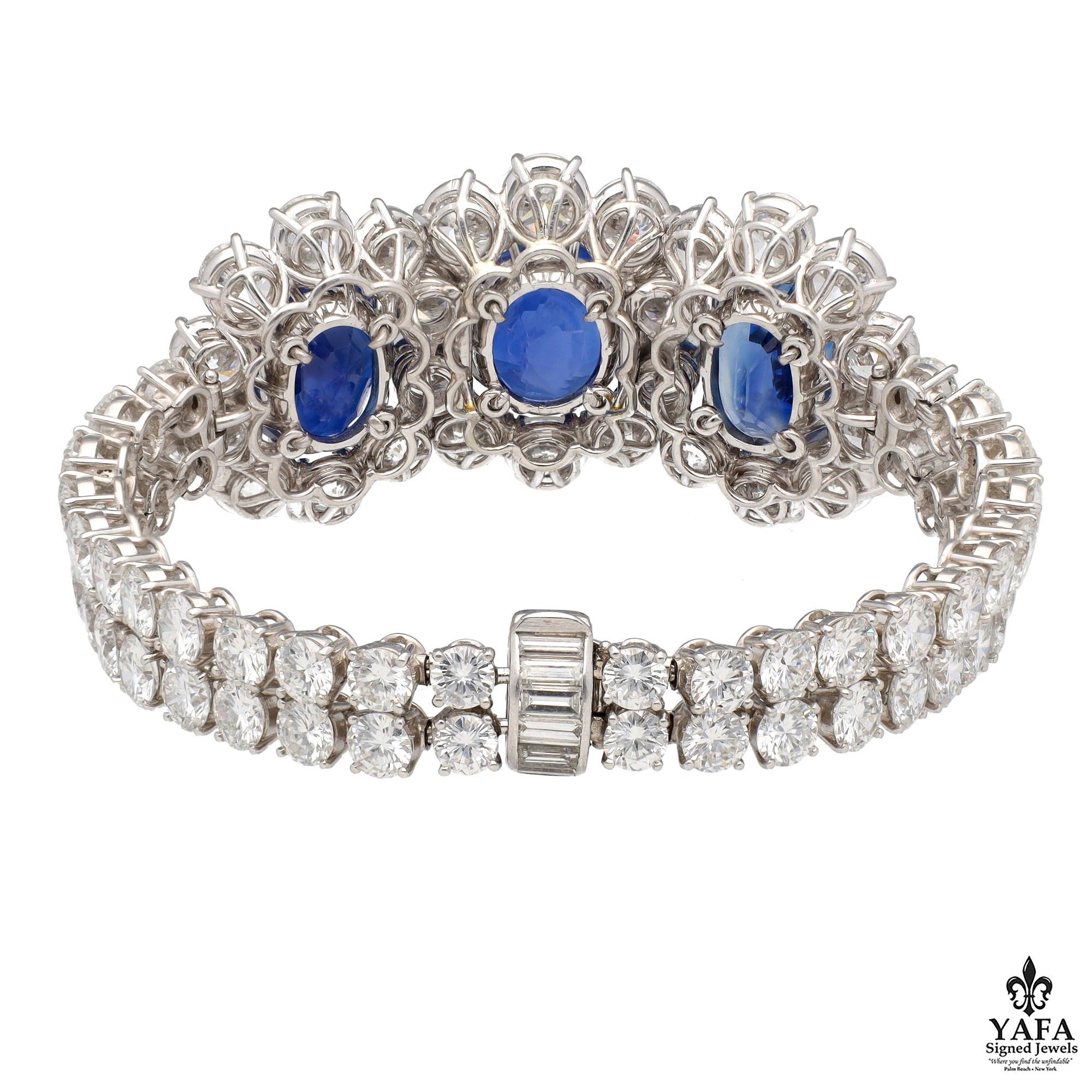 Van Cleef & Arpels Armband mit 3 ovalen Saphiren und Diamanten (Ovalschliff) im Angebot