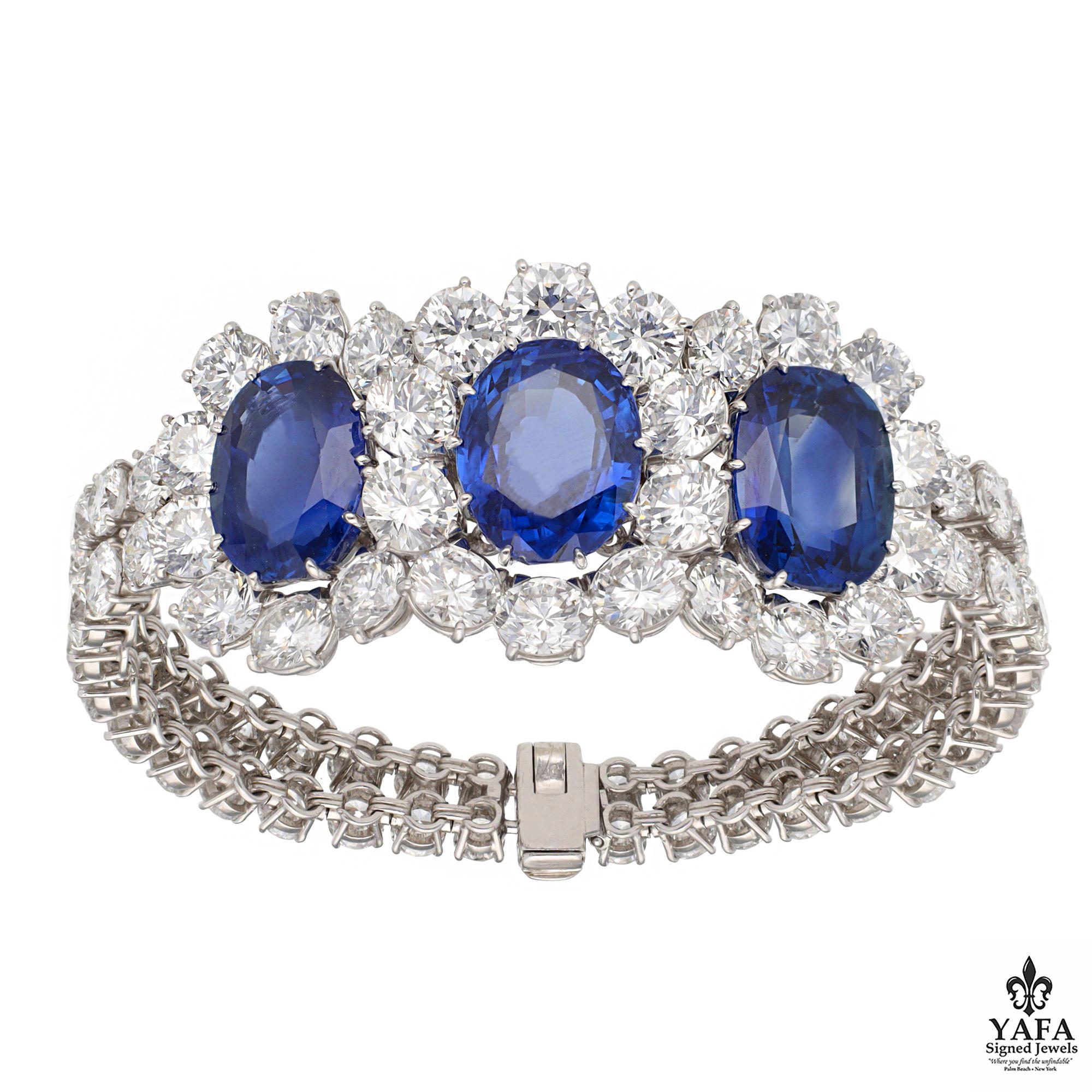 Van Cleef & Arpels 3-Oval Shaped Sapphires and Diamond Bracelet In Excellent Condition For Sale In New York, NY
