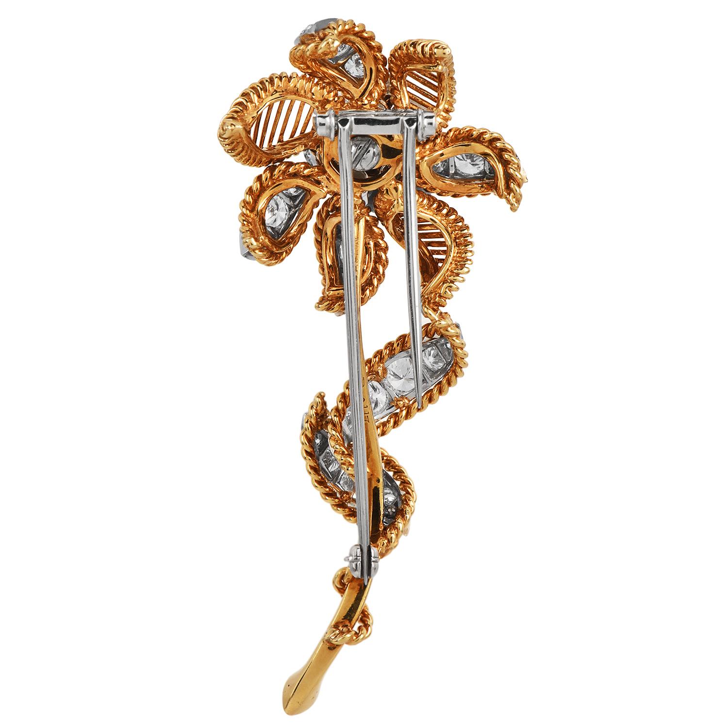 Van Cleef & Arpels Vintage 18K Gelbgold Diamant Blume Brosche

Diese exquisite Vintage-Blumenbrosche des renommierten Hauses Van Cleef & Arpele ist berühmt für ihre feine Handwerkskunst. Die aus 18 Karat Gelbgold gefertigte Brosche zeigt ein
