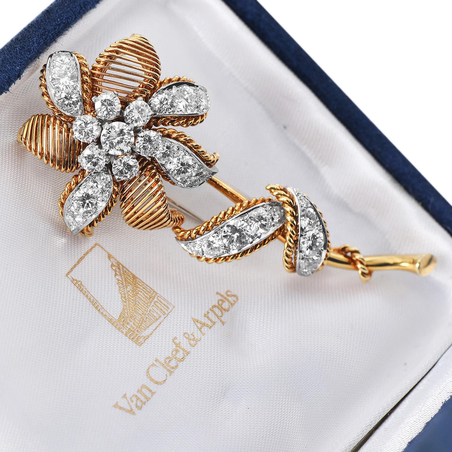 Van Cleef & Arpels 3,50 Karat Diamant 18K Gold VCA Blumenreversbrosche, VCA im Angebot 1