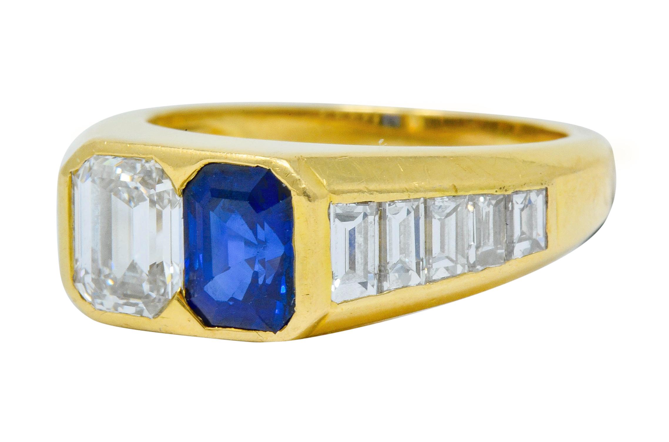 Emerald Cut Van Cleef & Arpels 3.57 Carat Diamond Sapphire 18 Karat Gold French Unisex Ring