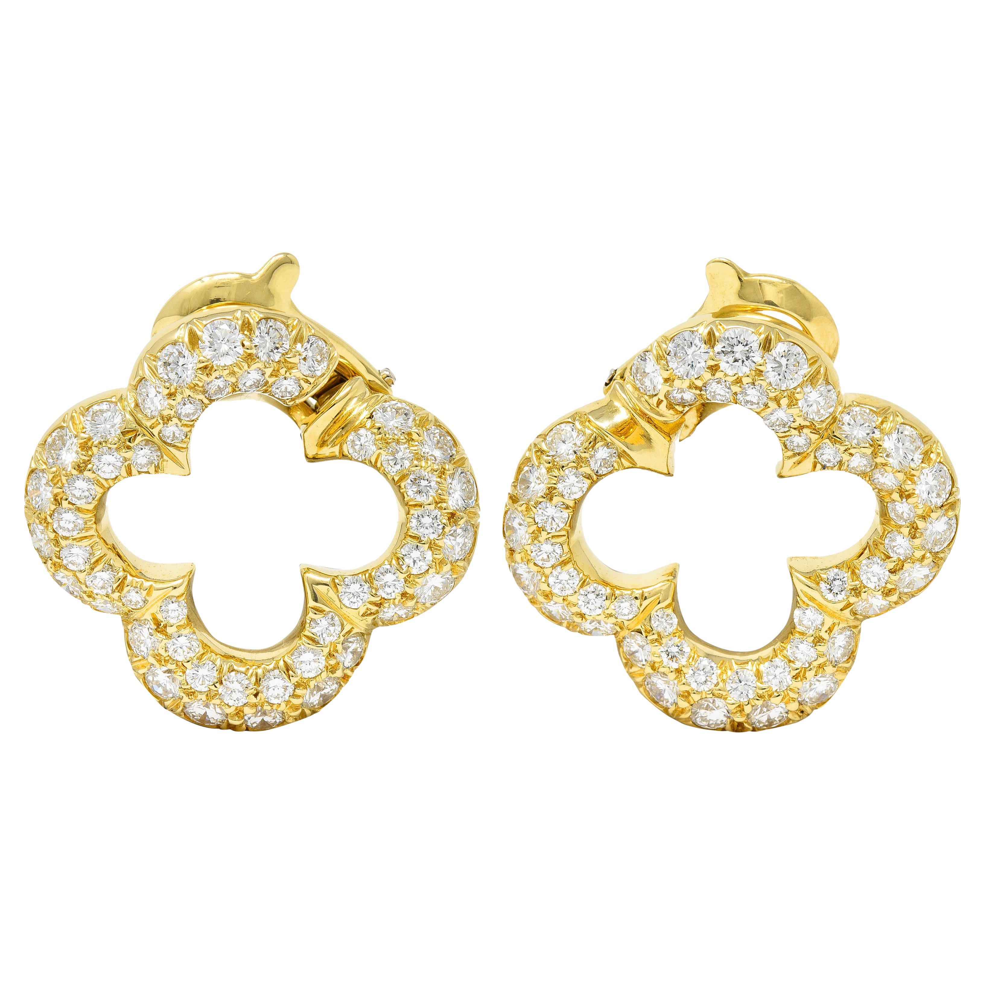 Van Cleef & Arpels 3.60 Carats Diamond 18 Karat Gold Quatrefoil Alhambra Earring