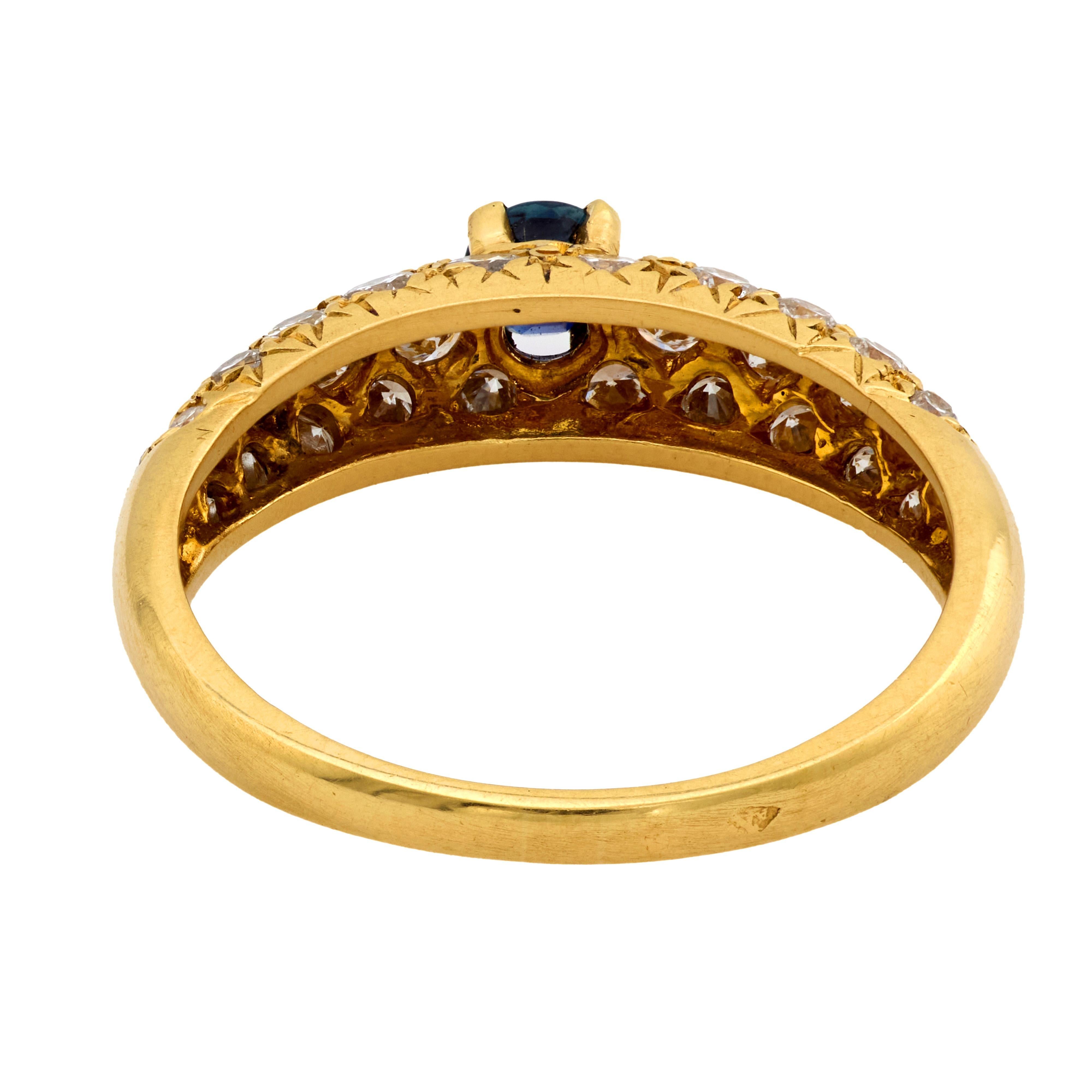 Bague Van Cleef & Arpels saphir diamant de 0,39 carat en or jaune 18 carats Bon état - En vente à Beverly Hills, CA