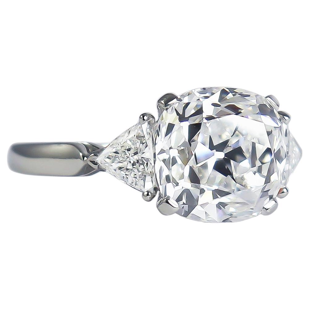 Van Cleef & Arpels 4.02 Carat E IF Old Mine Cut Diamond Three-Stone Ring