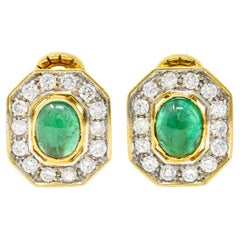 Van Cleef & Arpels 4.25 Carats Emerald Cabochon Diamond 18 Karat Earrings