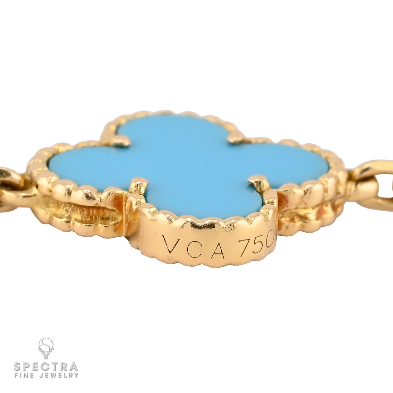 Contemporary Van Cleef & Arpels 5-Motif Turquoise Alhambra Bracelet For Sale