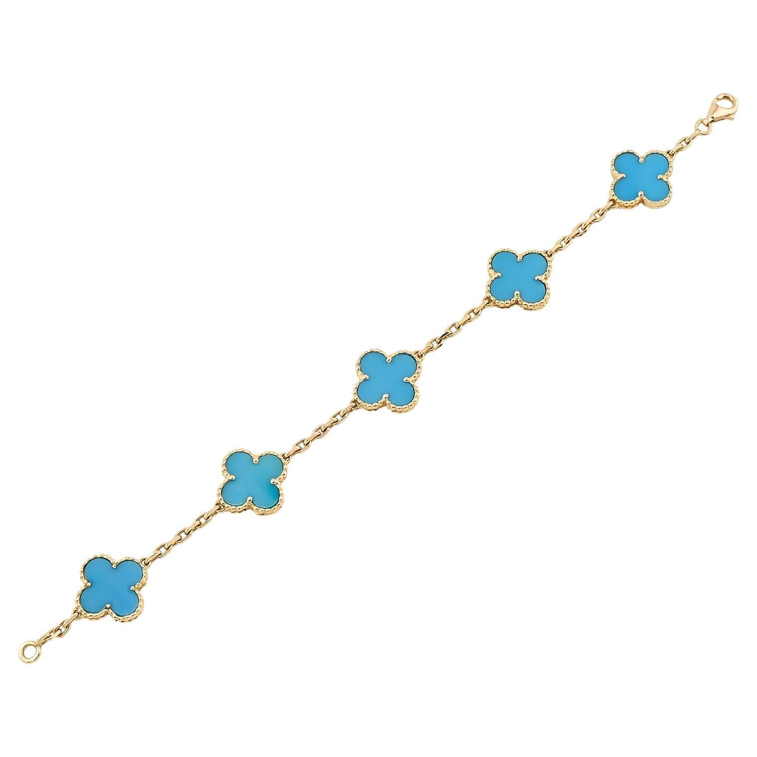 Van Cleef & Arpels 5-Motif Turquoise Alhambra Bracelet