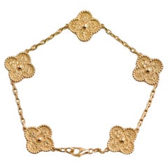 Van Cleef & Arpels 5 Motif Vintage Alhambra Bracelet 18 K Yellow Gold