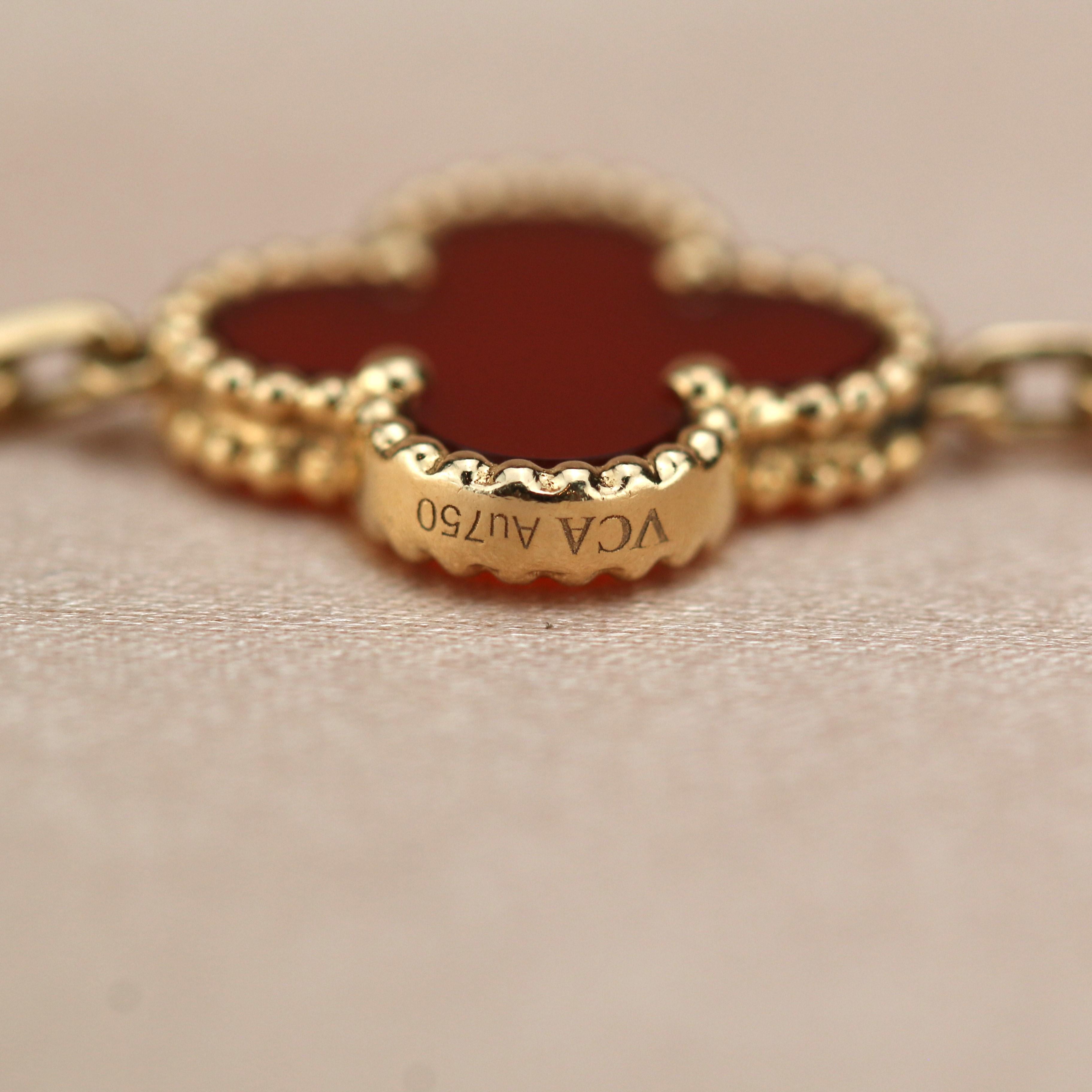 Uncut Van Cleef & Arpels 5 Motif Vintage Alhambra Carnelian Bracelet